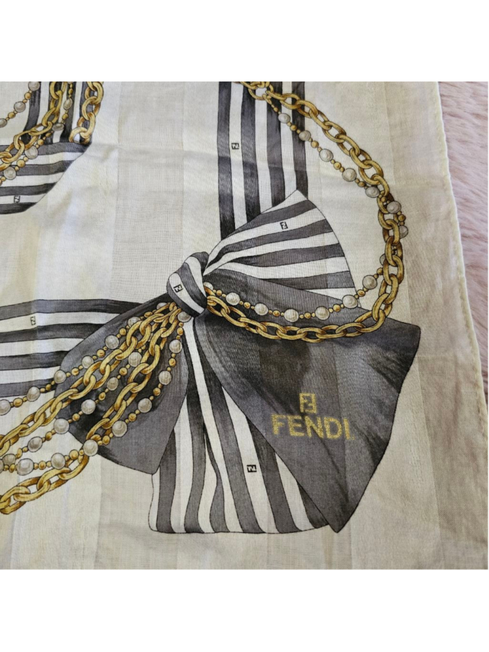 Vintage Fendi Chain & Bow Silk-Cotton Scarf